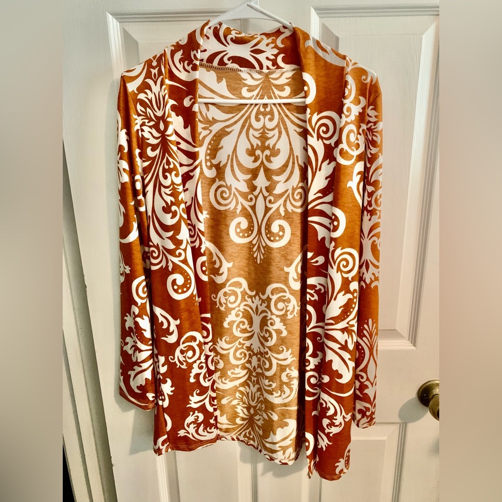 Discount Divas mustard damask open front cardigan